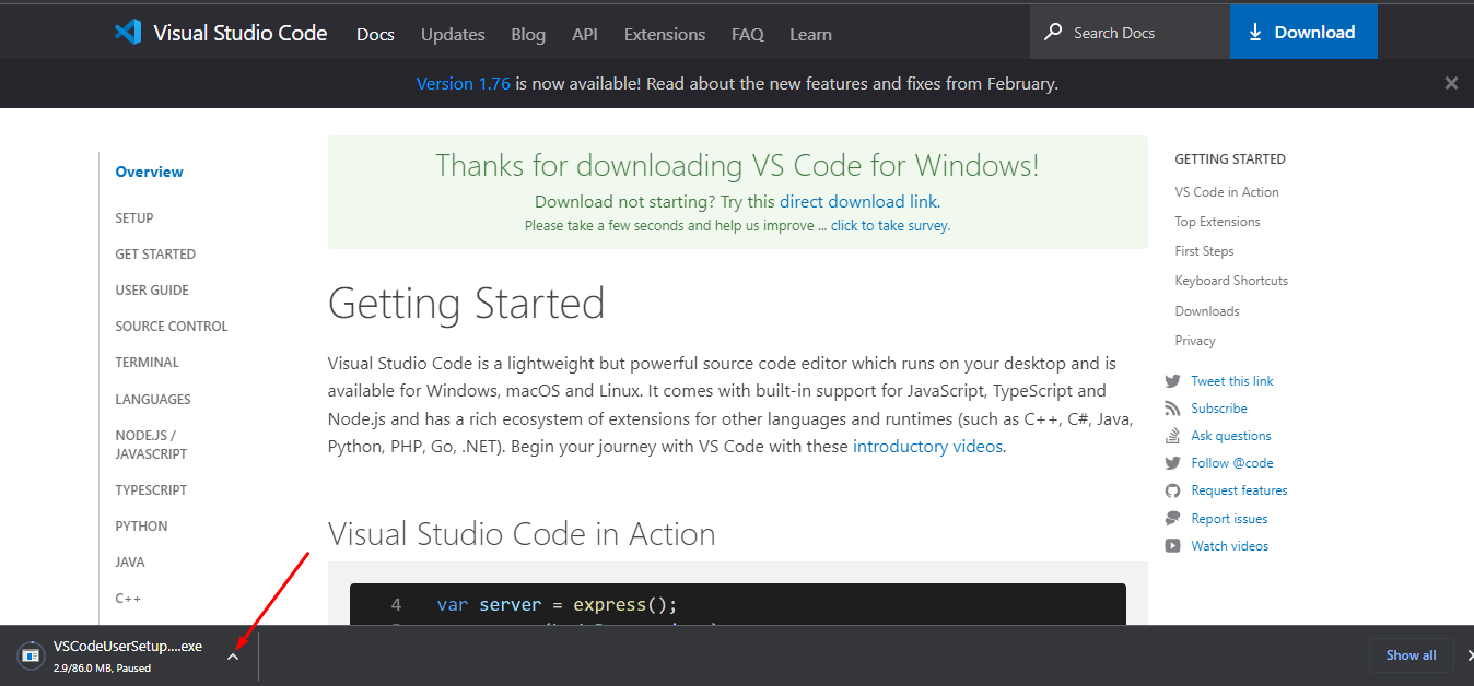 VSCode is being downloaded